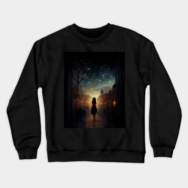 Girl Staring at the Stars - best selling Crewneck Sweatshirt by bayamba